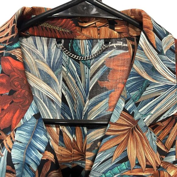SALVATORE FERRAGAMO Wool and Mohair Floral Leaves Jungle Short Sleeve Blazer - Picture 7 of 14